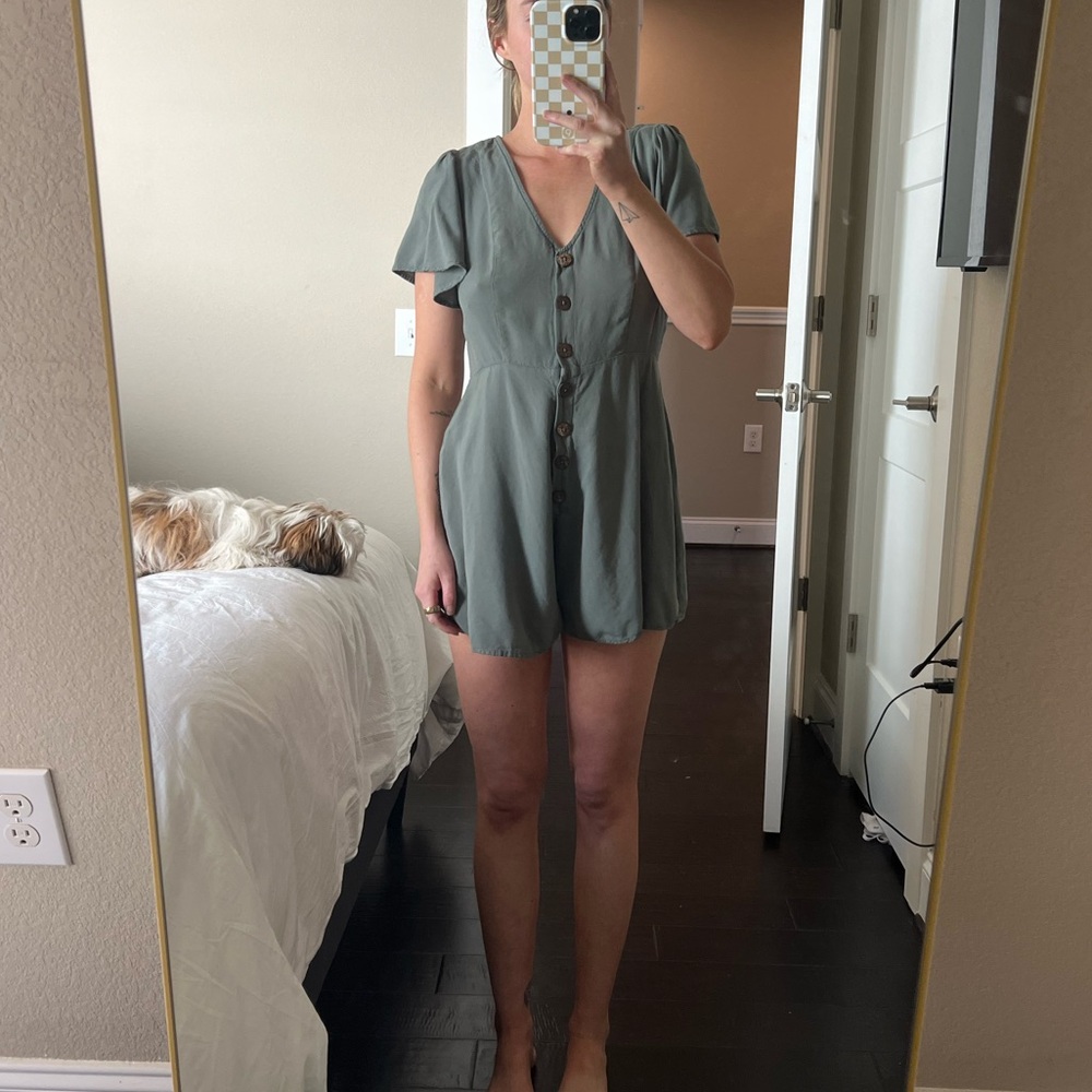 Green Button-Down Romper
